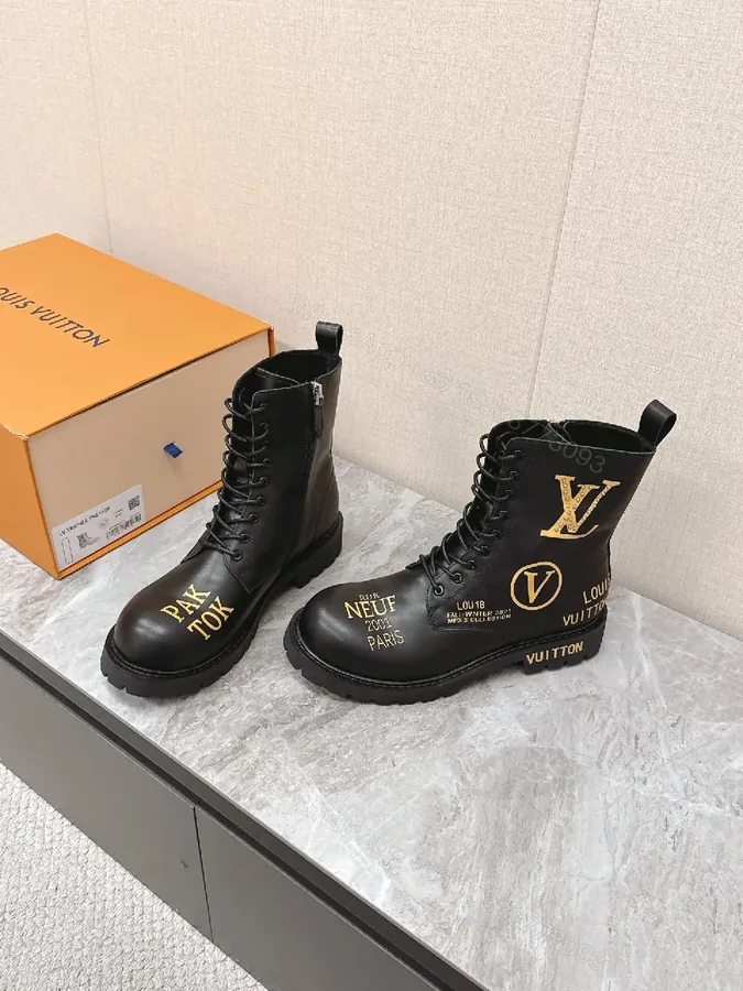 View 1 of Matte Leather Boots: Gold Graphic Luxury Style, Everyday Wear