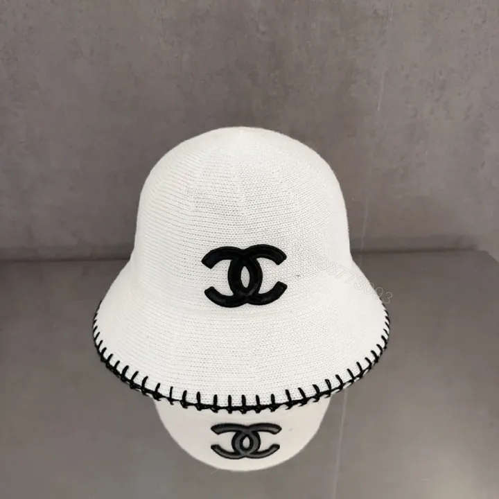 View 1 of Ivory Bucket Hat with Black Logo, Premium Stitching, one-size