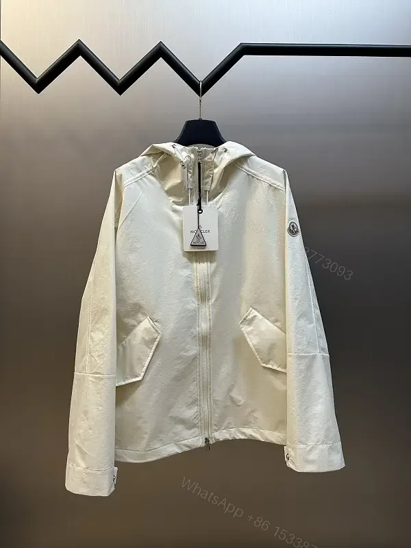 View 1 of Cream nylon lightweight hooded jacket with premium comfort for everyday luxury