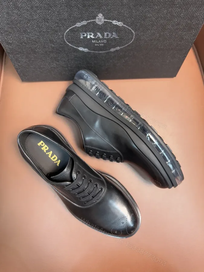 View 1 of Black Leather Lace-Ups with Translucent Sole, Minimalist Futuristic Style, Premium Workday Shoe