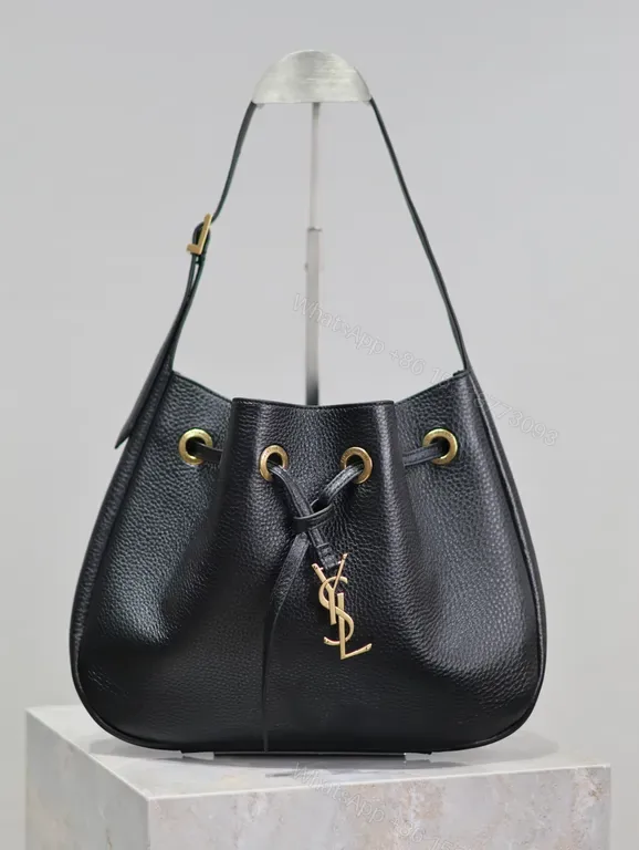 View 1 of Compact Luxe Drawstring Bag with Gold-YSL Monogram