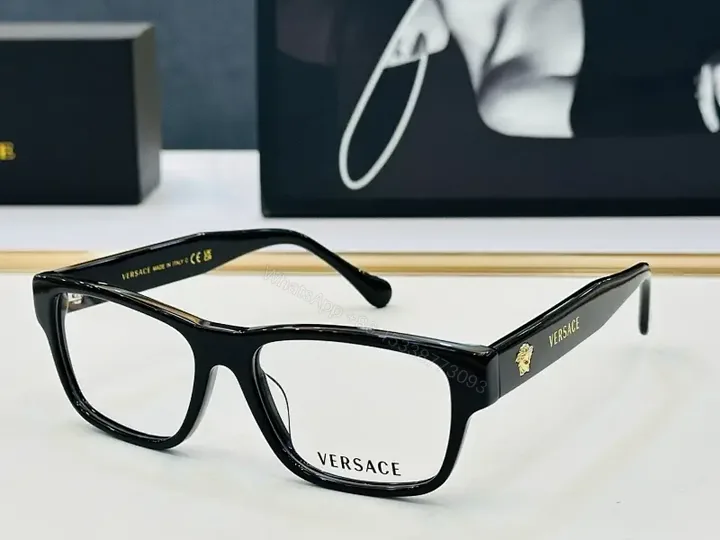 View 1 of Bold Black Acetate Square Glasses with Gold Logo Emblems