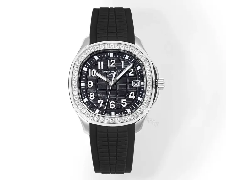 View 1 of Patek Philippe Aquanaut Luce 5268 Series Watch Black Dial with Diamond Bezel Stainless Steel and Satin Finish Rubber Strap 38.8mm Case Caliber 324 Movement