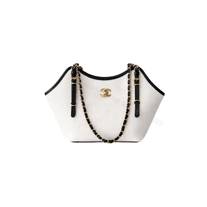 View 1 of Chanel Small Shopping Bag Braided Raffia White And Black 18Cm