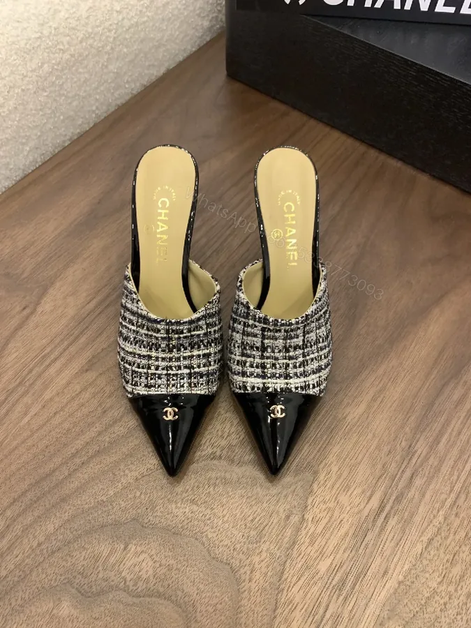 View 1 of Tweed Mules with Patent Toe Caps – Sophisticated Comfort