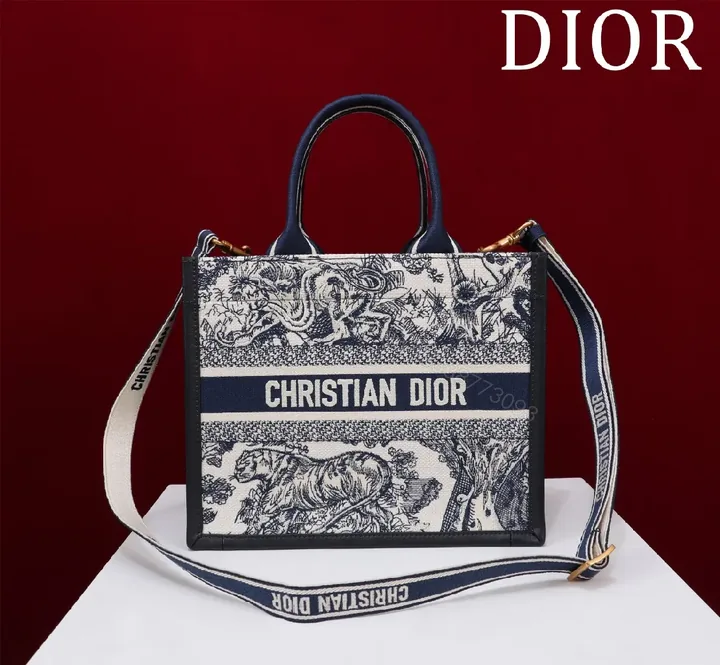 View 1 of Ivory Cream + Textile Panel + Structured Tote + Bold Dior Stripe + Handbag
