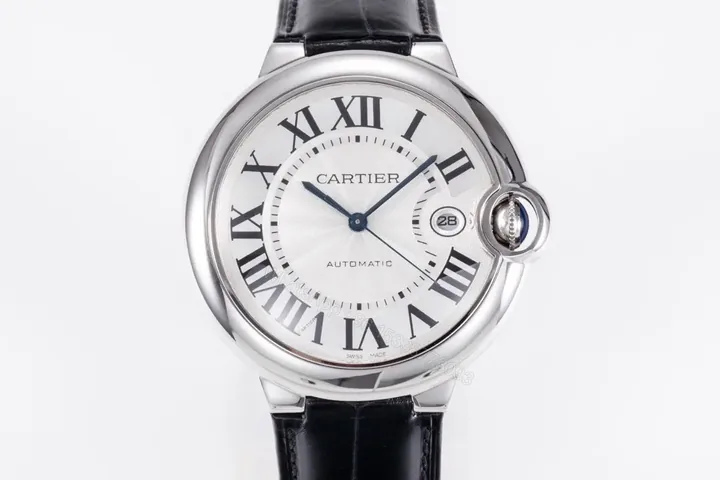 View 1 of TW Factory Cartier Ballon Bleu 42mm Automatic Watch – Silver Dial with Black Leather Strap