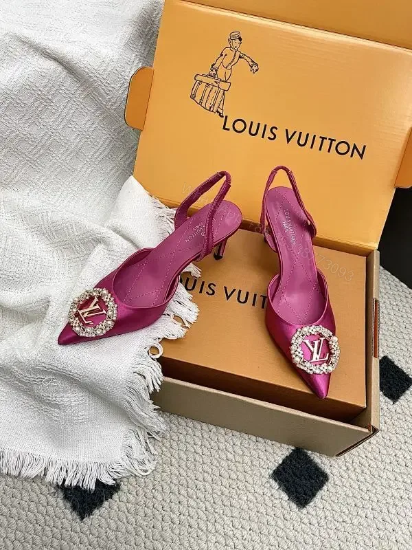 View 1 of Vibrant Satin Slingback Heels with Crystal Accent