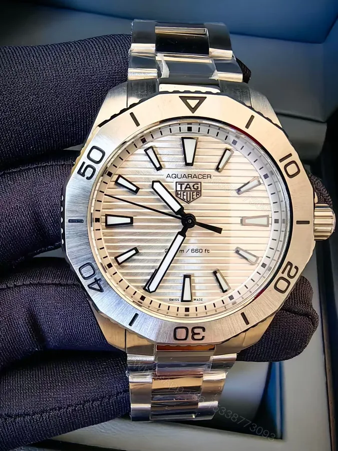 View 1 of TAG Heuer Aquaracer Quartz Watch 40MM Silver Sunray Dial Stainless Steel Bracelet Premium Edition TAG-AQUA-SUN-40
