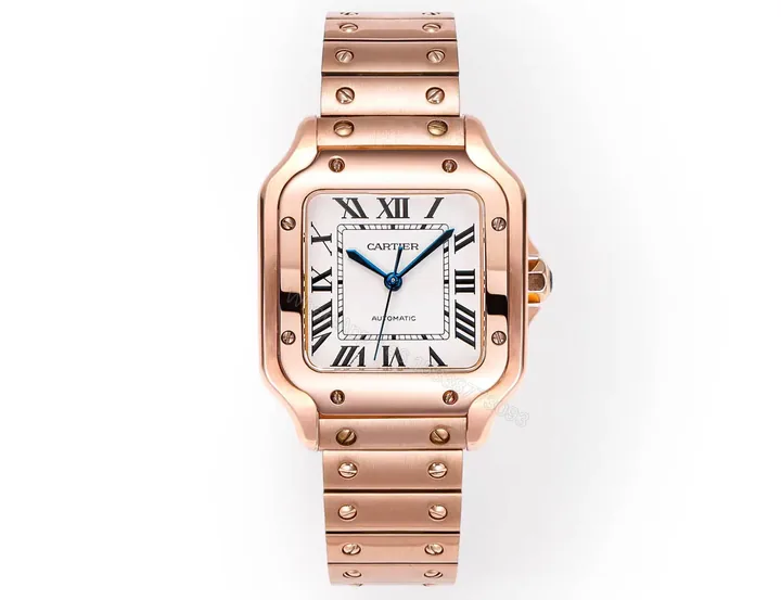 View 1 of Cartier super clone Santos White Dial Diamond Rose Gold Bracelet Premium 35MM RG-CARTIER-SANTOS-WHT-DIA-RG-35