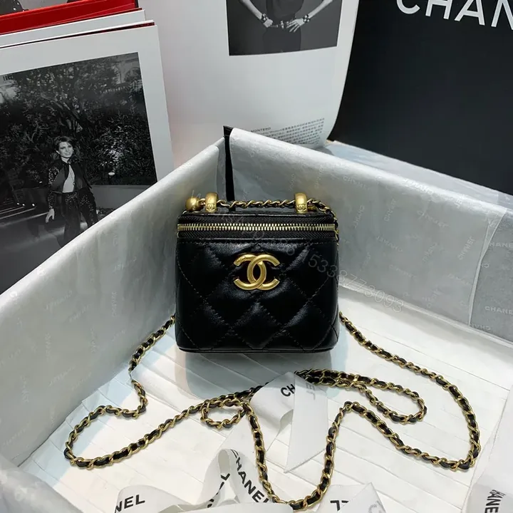 View 1 of Black Lambskin Quilted Crossbody â€” Luxe CC Chain Bag