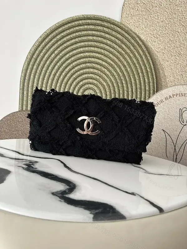View 1 of Black Lace Wallet Clutch — Elegant Evening Compact, Double-C C hardware