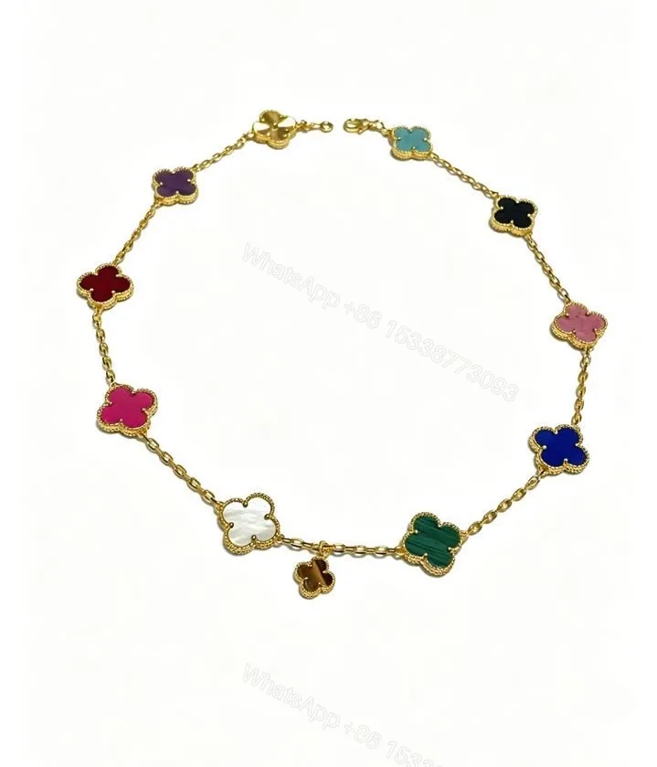 View 1 of Van Cleef Dupe Multi-Stone 10-Motif Alhambra Necklace