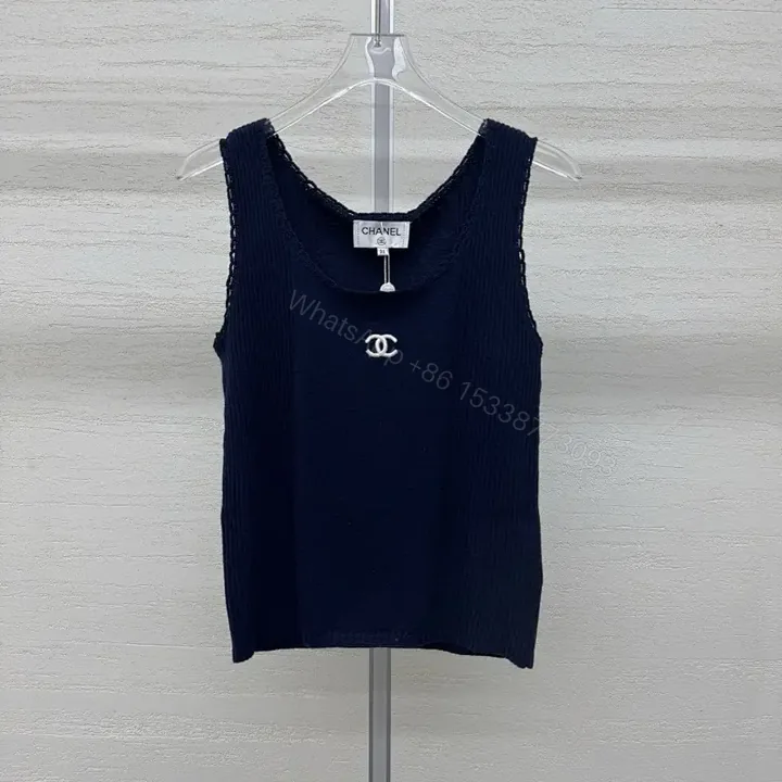 View 1 of Navy Knit Tank: Luxe Logo Silhouette Top