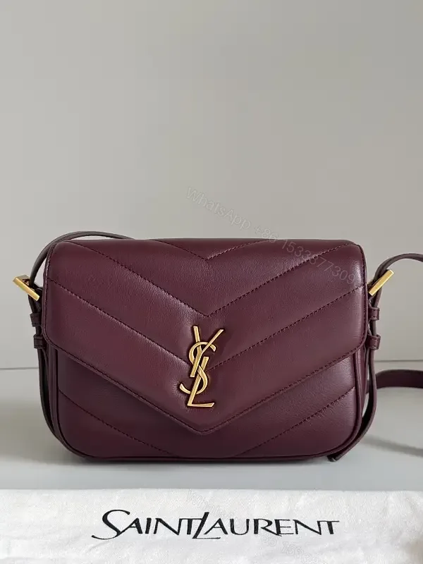 View 1 of Quilted Leather Crossbody Bag: Burgundy, Gold-Tone, Chic Evening