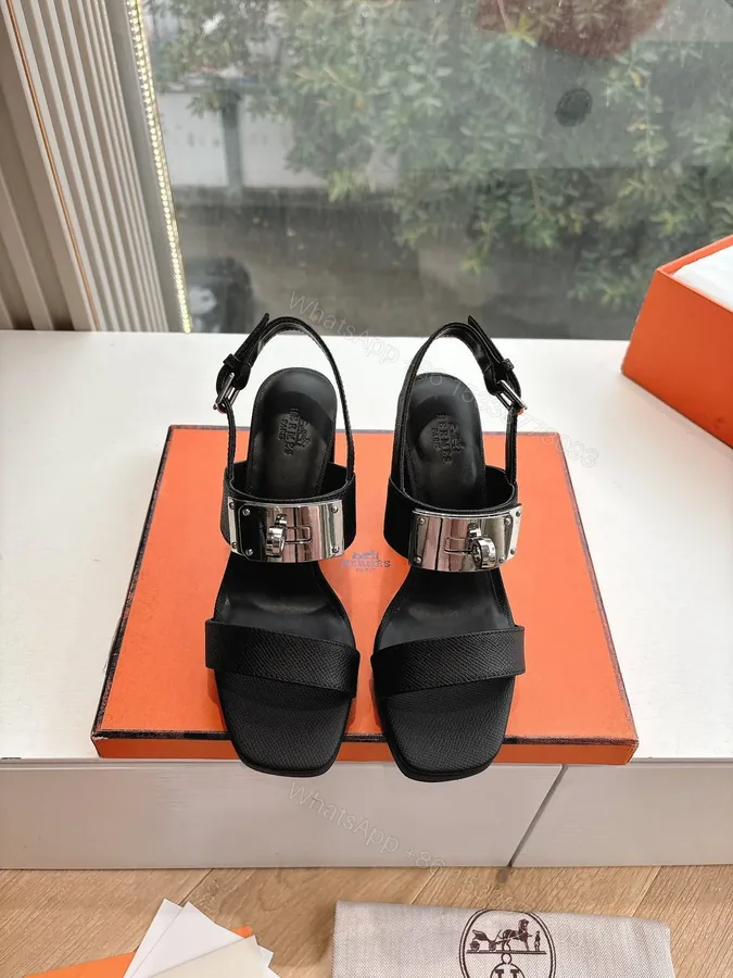View 1 of Hermes Women Black Leather Sandals