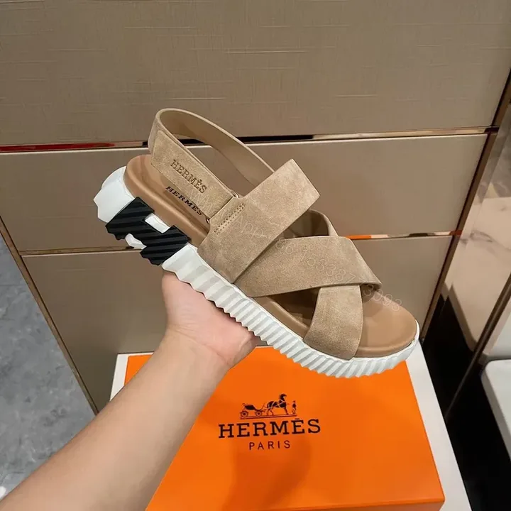 View 1 of Beige Suede Platform Sandals â€“ Geometric Sole, Modern Edge