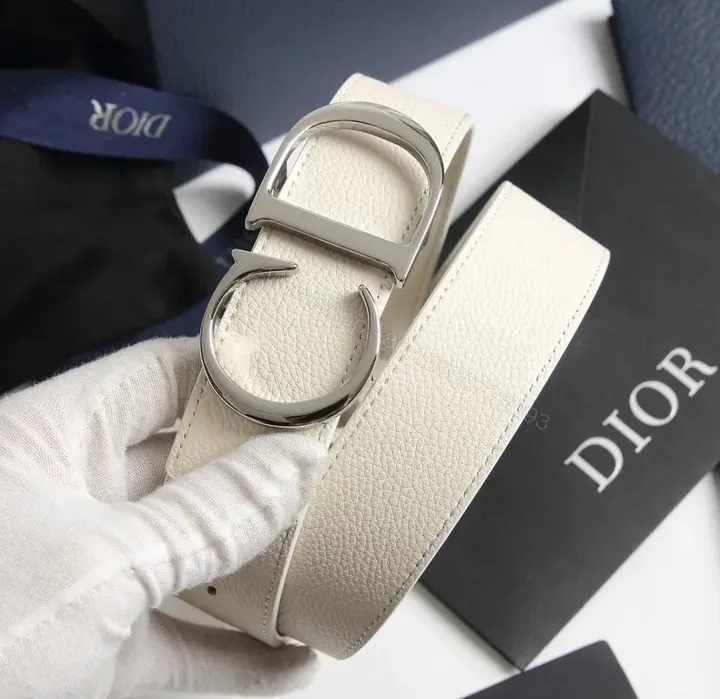 View 1 of Cream Leather Dior-Inspired Double-Ring Belt - Luxury Calfskin