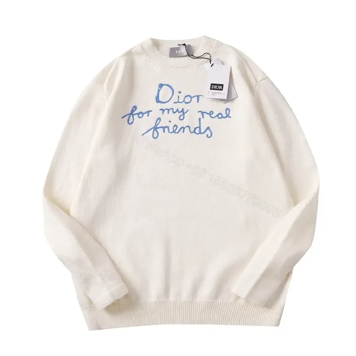 View 1 of Soft-Courier Knit with Blue Script Graphic Crewneck Knit Top