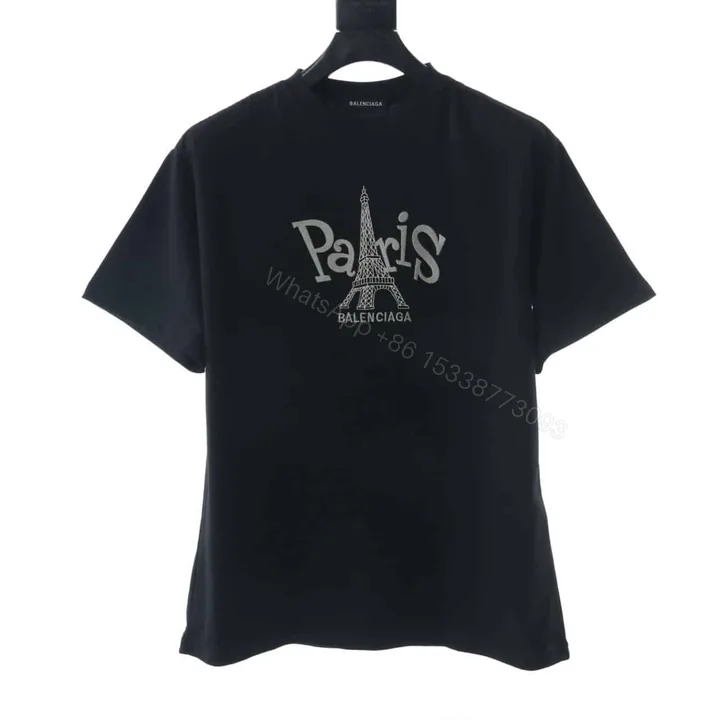 View 1 of BELENCIAGA PARIS TOWER EMBROIDERED T SHIRT