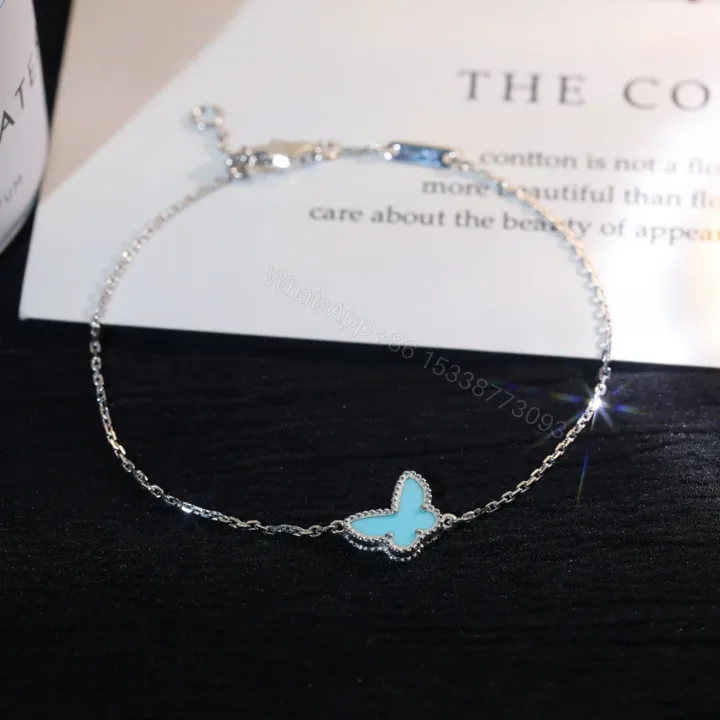 View 1 of 高仿首飾VanCleef&Arpels*ARF80400蝴蝶綠松石白金手鏈
