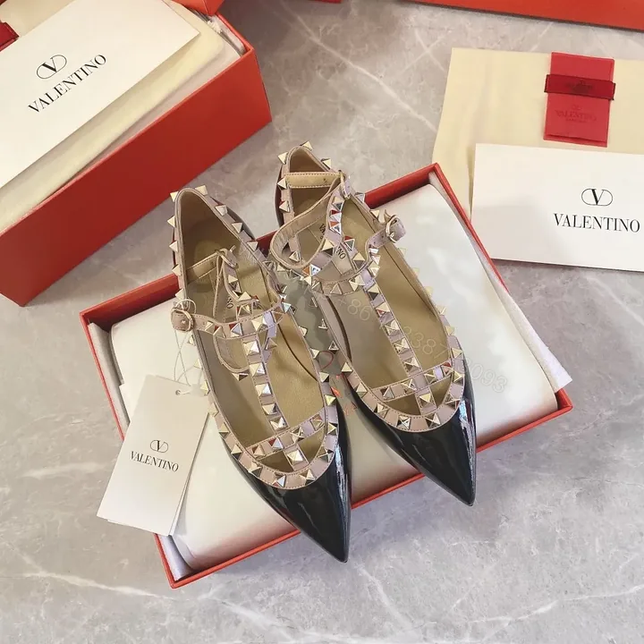 View 1 of Valentino Women Black Patent Leather Studded Flats