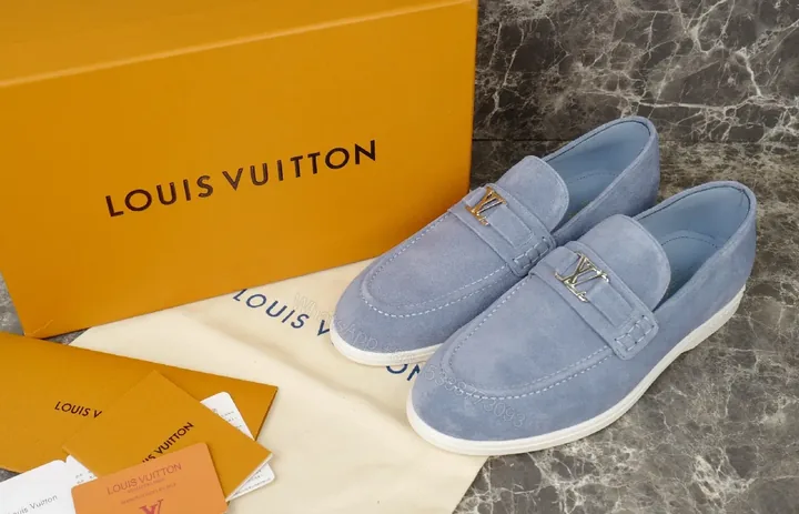 View 1 of Soft-Tone Suede Loafers with LV Hardware