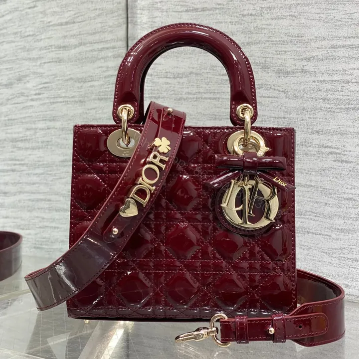 View 1 of CHRISTIAN DIOR LADY DIOR BURGUNDY GOLD HARDWARE