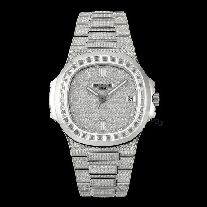View 1 of Patek Philippe Nautilus 5711 BD1 Full Diamond Pavé Watch 40mm Luxury Bracelet Edition AMG-PP-BD1-5711-2600-LUX