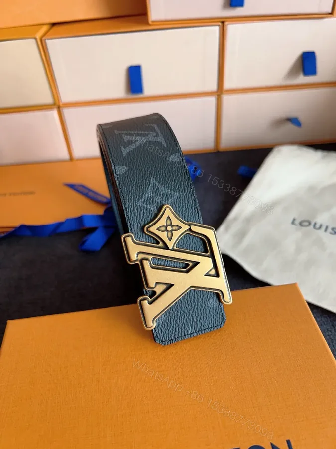 View 1 of Navy Leather Belt + Oversized Gold Buckle + Modern Luxury + Everyday Versatility Belt