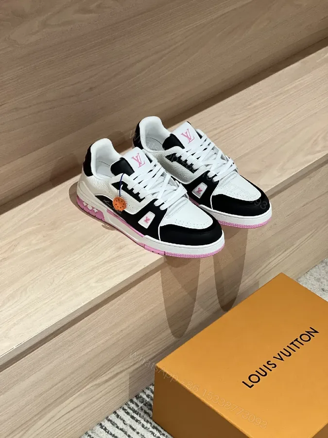View 1 of Two-Tone Luxe Sneaker: Leather, Pink Accents, Cushioned Sole