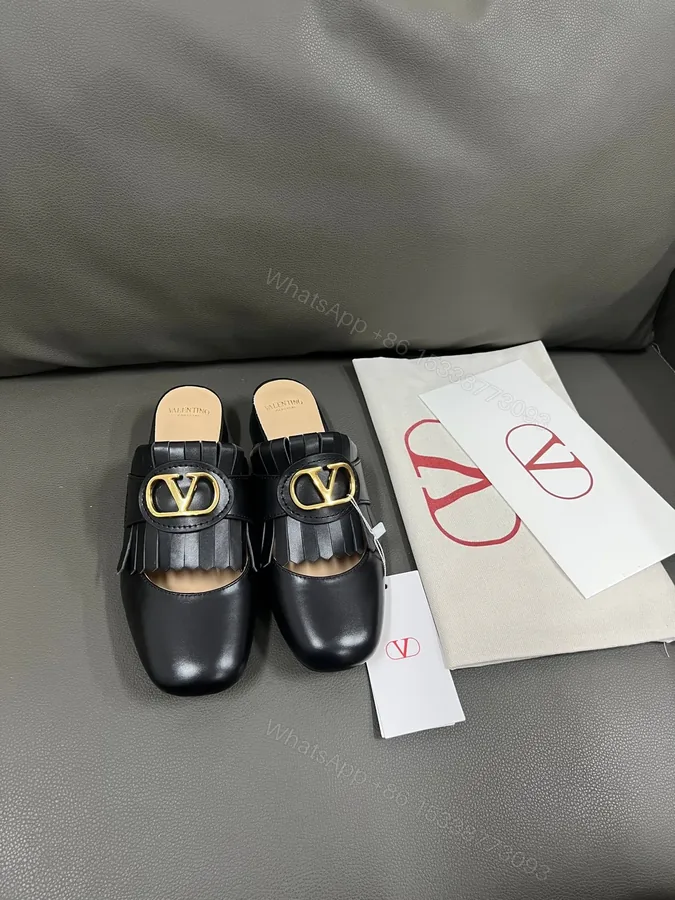 View 1 of Valentino Women Black Leather Fringe Mules