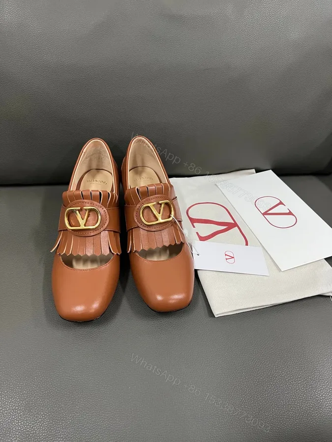 View 1 of Valentino Women Brown Leather Fringe Loafers