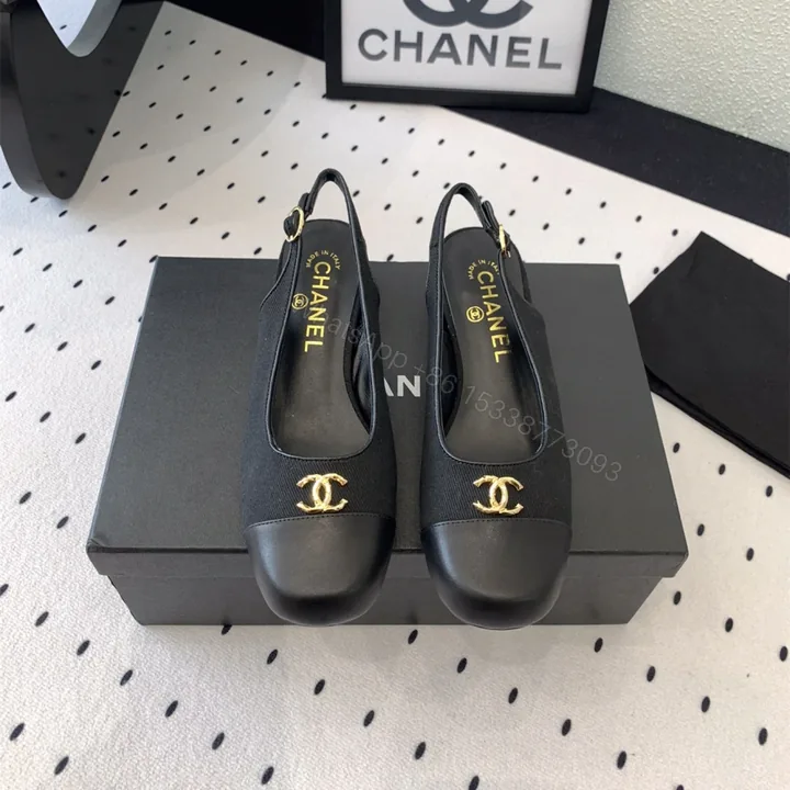 View 1 of 高仿Chanel*G45768A圓頭露跟單鞋織物黑色3.5CM免檢版