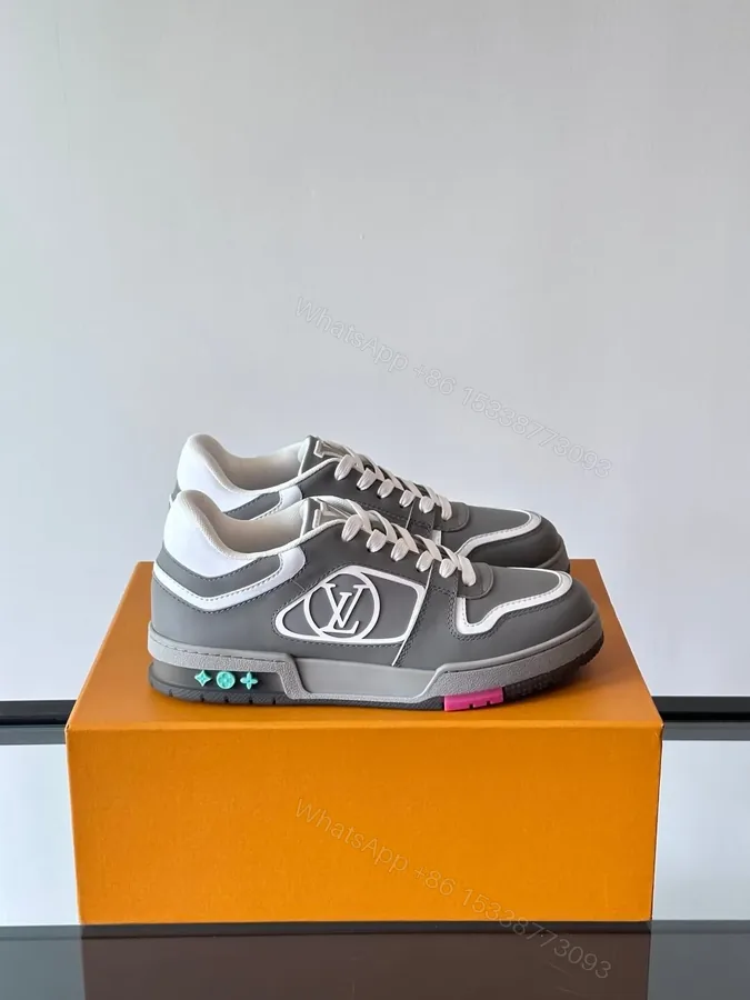 View 1 of LV Men Grey White Leather Sneakers