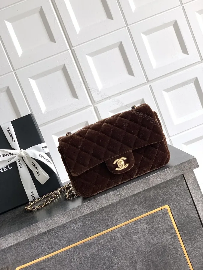 View 1 of Velvet Quilted Crossbody Bag: Gold Logo Flair