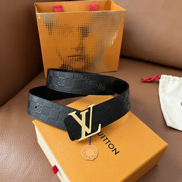View 1 of Checkerboard LV Belt: Signature Emblem Leather-Style Accessory