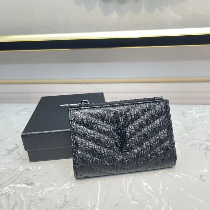 View 1 of Chevron-Textured Black Wallet: YSL-Inspired Petite Organizer