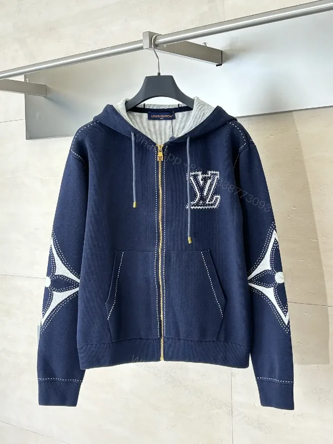 View 1 of Navy Corduroy Zip Hoodie with Luxury Logo Accent