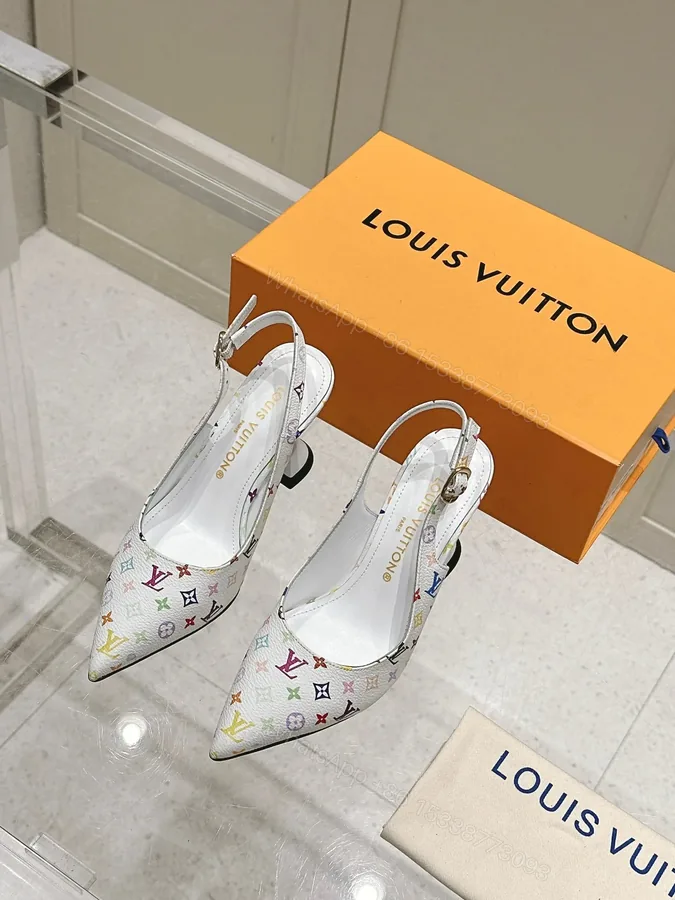 View 1 of LV Women White Leather Multicolor Logo Heels
