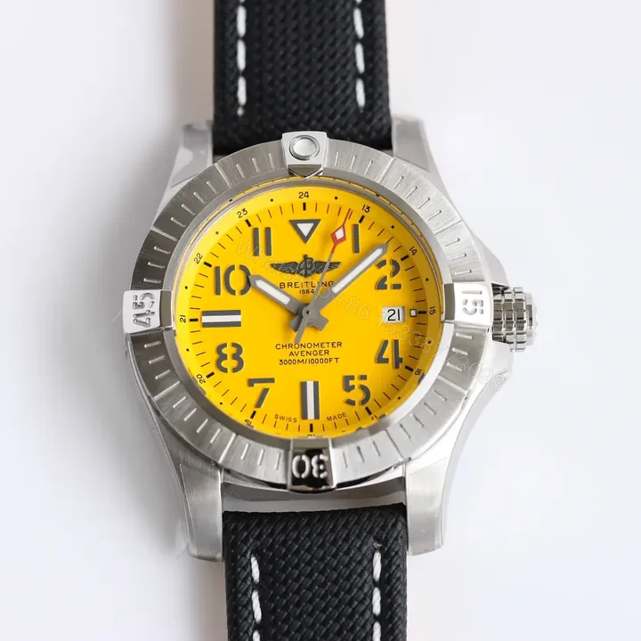 View 1 of ZF Factory Breitling Avenger Automatic 45 Seawolf Watch – Yellow Dial, Stainless Steel Case, Black Strap