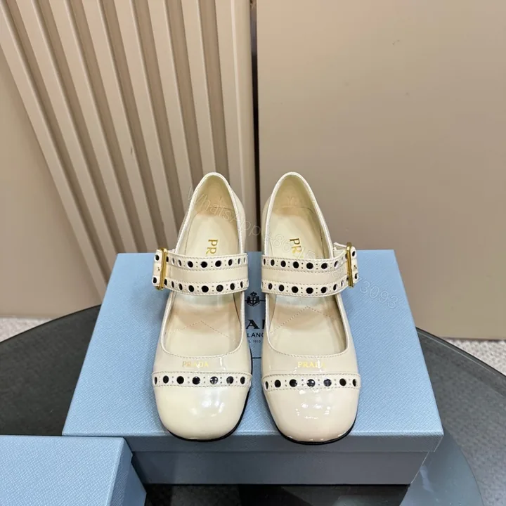View 1 of 高仿Prada*Patent系列1I816M粗跟瑪麗珍鞋鞋漆皮3.5CM白色免檢版