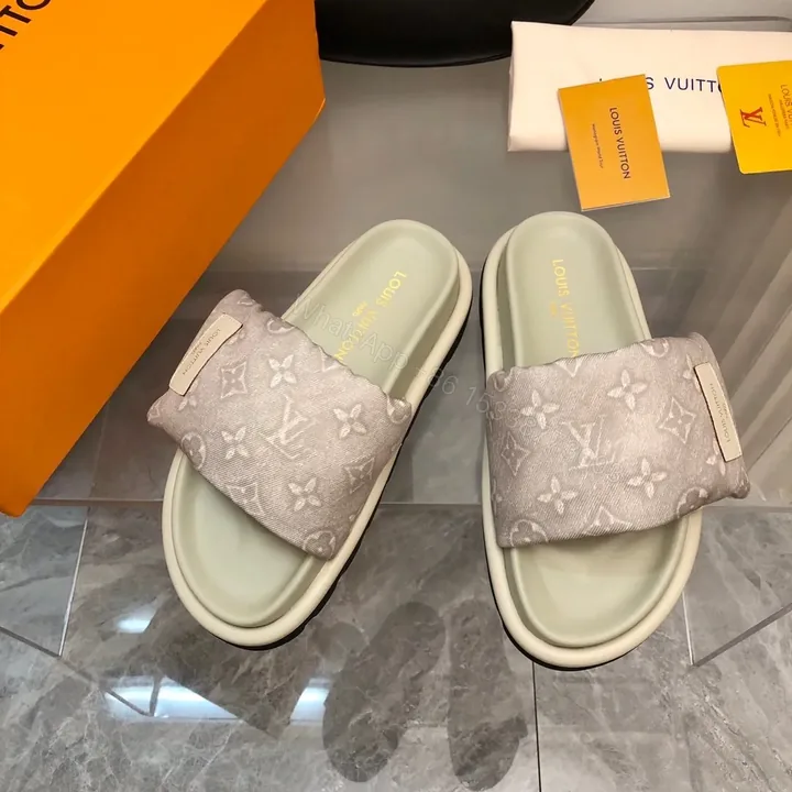 View 1 of LV Women Light Gray Fabric Slides Sandals