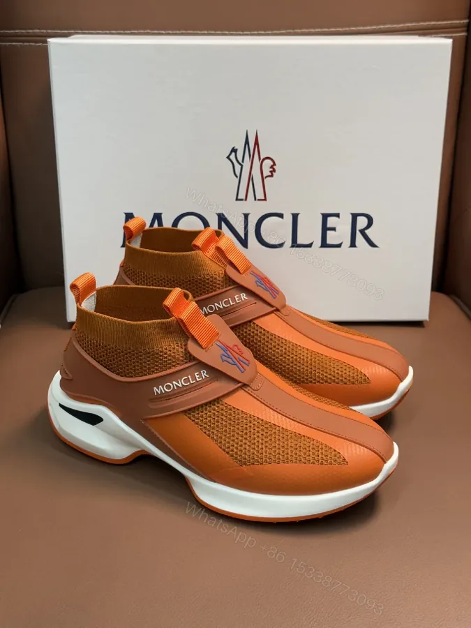 View 1 of Orange Mesh Knit Sneakers with Elastic Straps - Bold Comfort Street Style