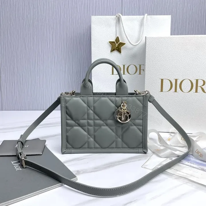 View 1 of Grey Quilted Lady Imitation Dior Top-Handle Bag