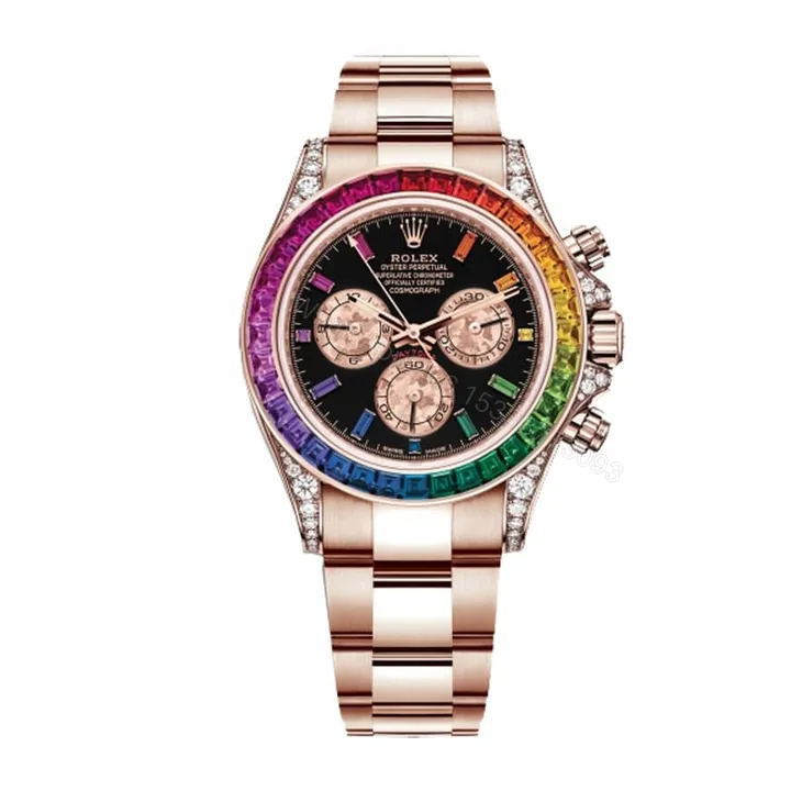 View 1 of Rolex Daytona 116519 Super Clone: 40mm White Gold Rainbow Bezel Black Dial