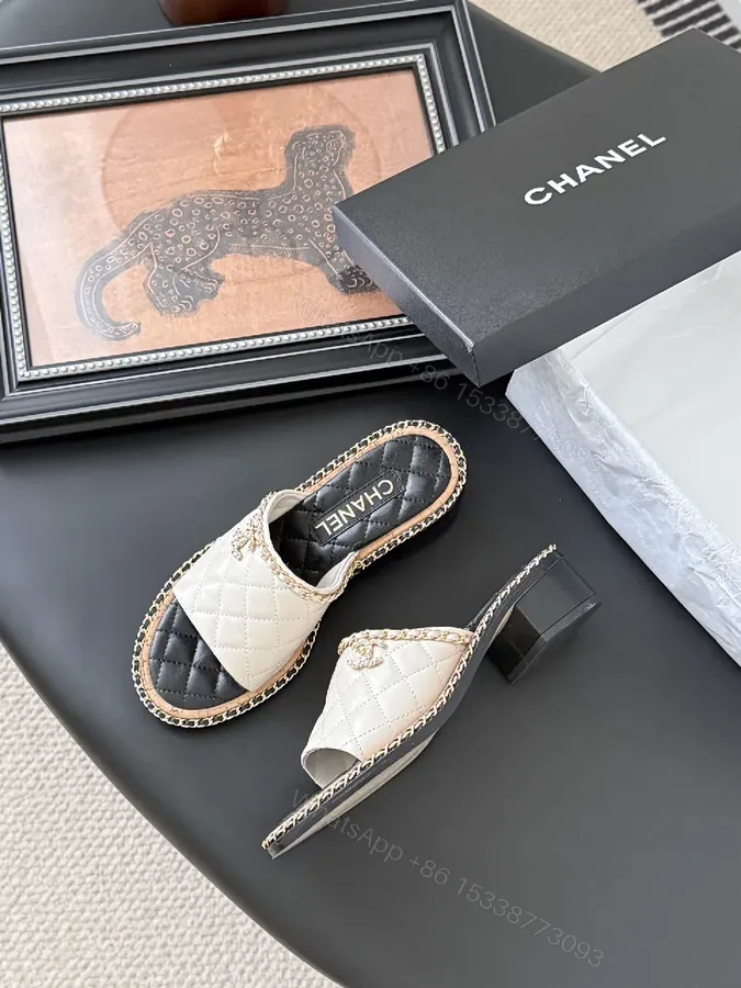 View 1 of Quilted Mule with Chain Trim – Luxury Comfort Slide