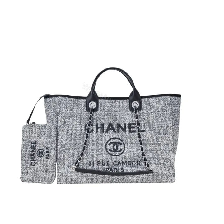 View 1 of Chanel Large Deauville Tote Bag Bicolor Gray 40Cm