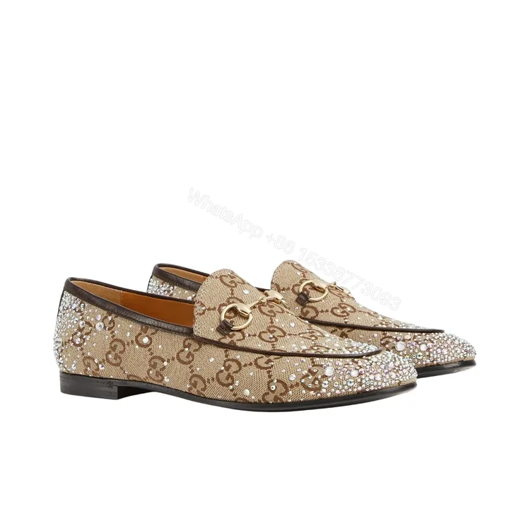 View 1 of GUCCI WOMEN’S JORDAAN LOAFER BEIGE AND DARK BROWN 813000 FAD4D 2550
