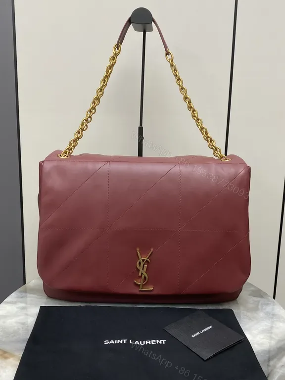 View 1 of Chic Burgundy Quilted Leather Tote with Gold Chain Strap, Luxury Tote
